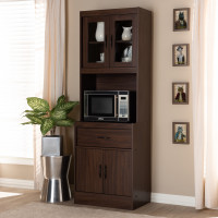 Baxton Studio WS883200-Dark Walnut Laurana Modern and Contemporary Dark Walnut Finished Kitchen Cabinet and Hutch